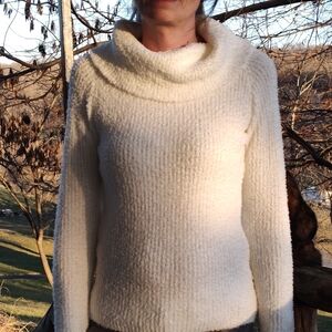 Elegant Soft Off-Shoulder White Fluffy/ Fuzzy Sweater